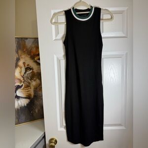 Top Shop Black Sleeveless Ribbed Midi Dress with Contrast Neckline